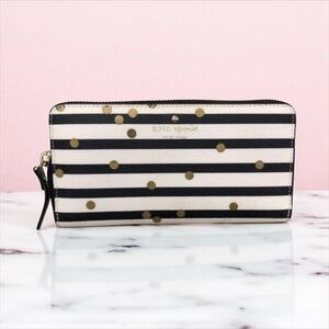 Kate Spade Hawthorne Lane Lacey Wallet – Black & Cream Striped Confetti Dot EUC
